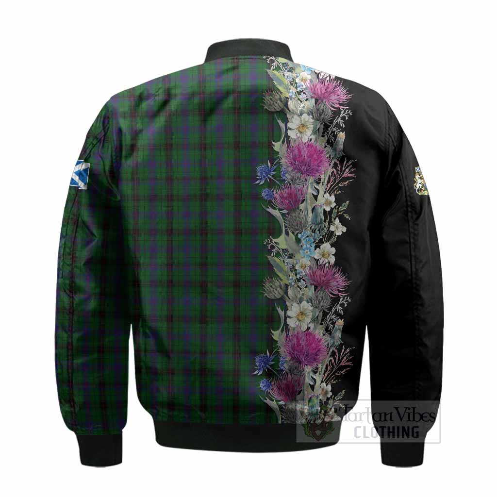 Davidson Tartan Crest Thistle Floral Bomber Jacket - Tartan Vibes Clothing