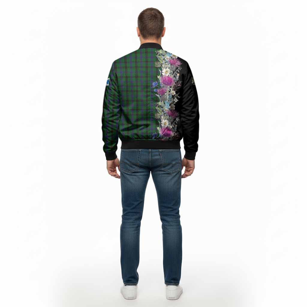 Davidson Tartan Crest Thistle Floral Bomber Jacket - Tartan Vibes Clothing