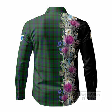 Davidson Tartan Crest Thistle Floral Long Sleeve Button Shirts - Tartan Vibes Clothing