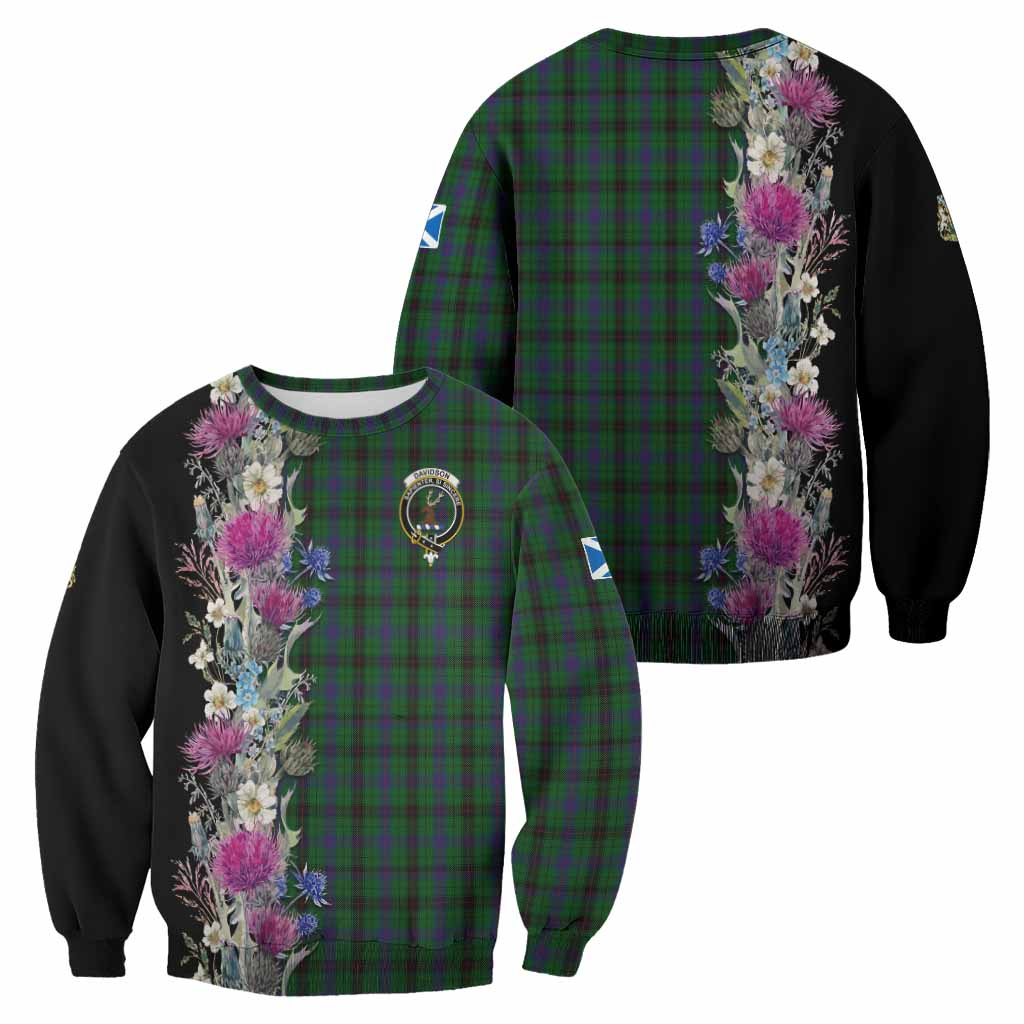 Davidson Tartan Crest Thistle Floral Sweatshirt - Tartan Vibes Clothing
