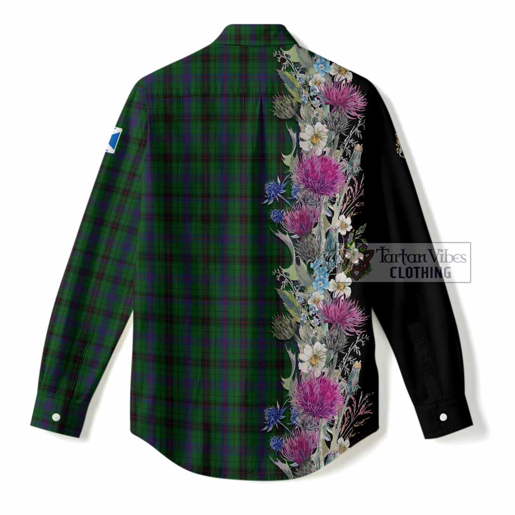 Davidson Tartan Crest Thistle Floral Women Casual Shirt