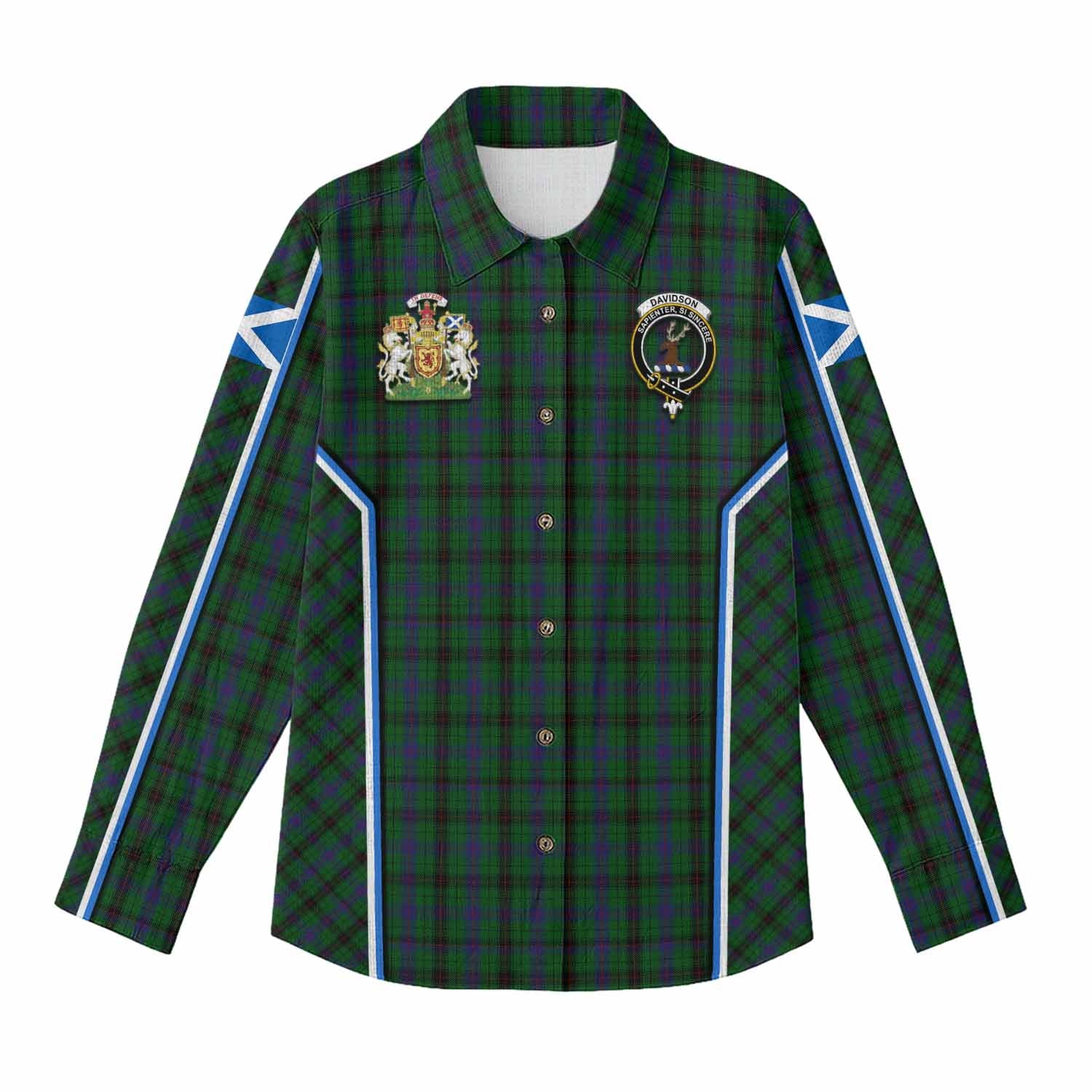 Davidson Tartan Crest Women Casual Shirt Scotland Coat of Arm Flag Style - Tartan Vibes Clothing