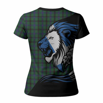 Davidson Tartan Crest Women T shirt Scottish Golden Lions Wave Flow