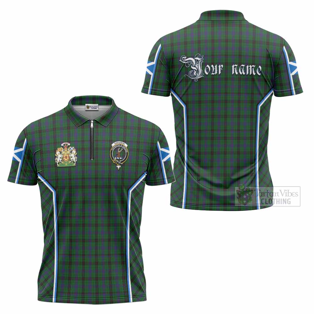 Davidson Tartan Crest Zipper Polo Shirt Scotland Coat of Arm Flag Style - Tartan Vibes Clothing