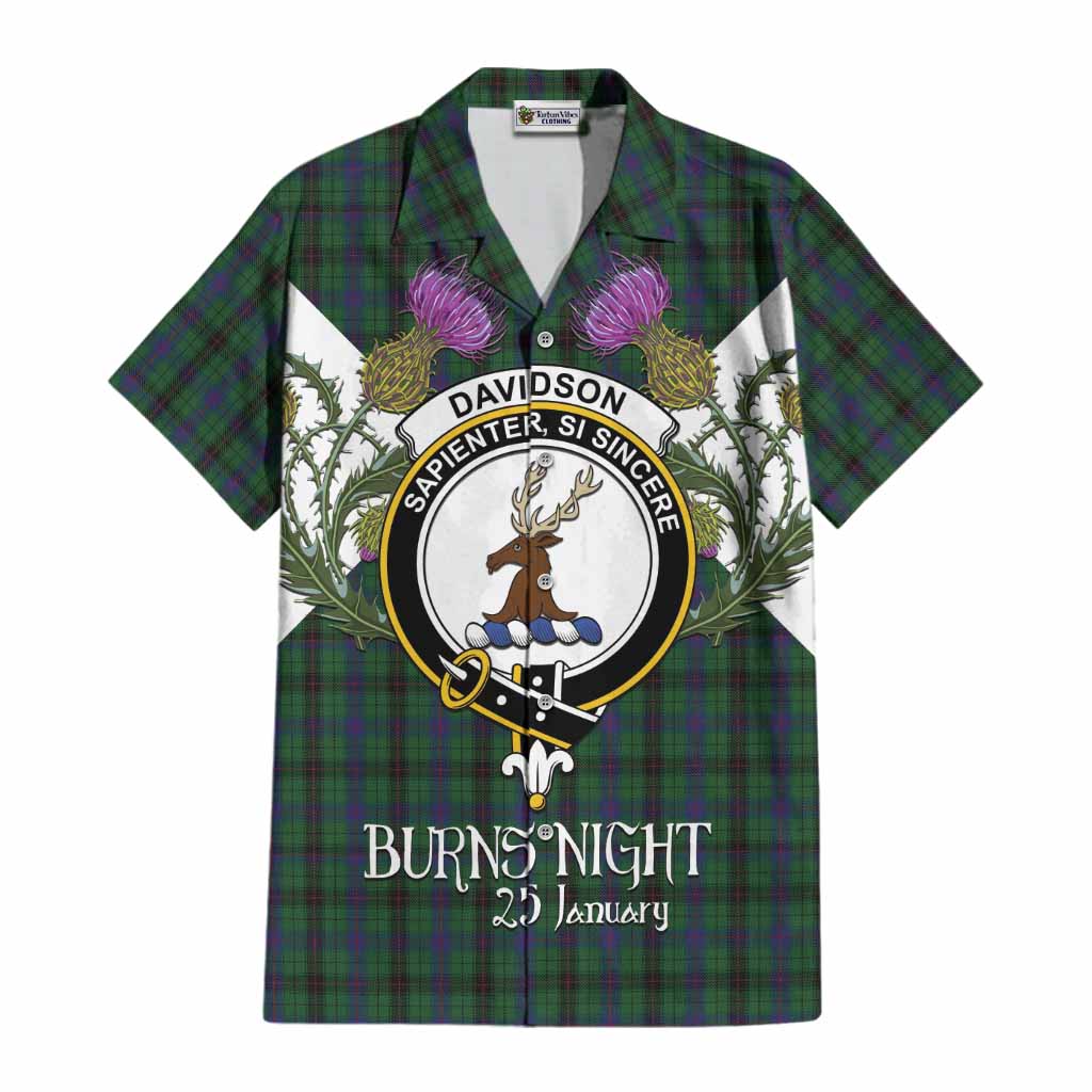 Davidson Tartan Family Crest Cotton Hawaiian Shirt Scottish Burns Night Thistle Floral