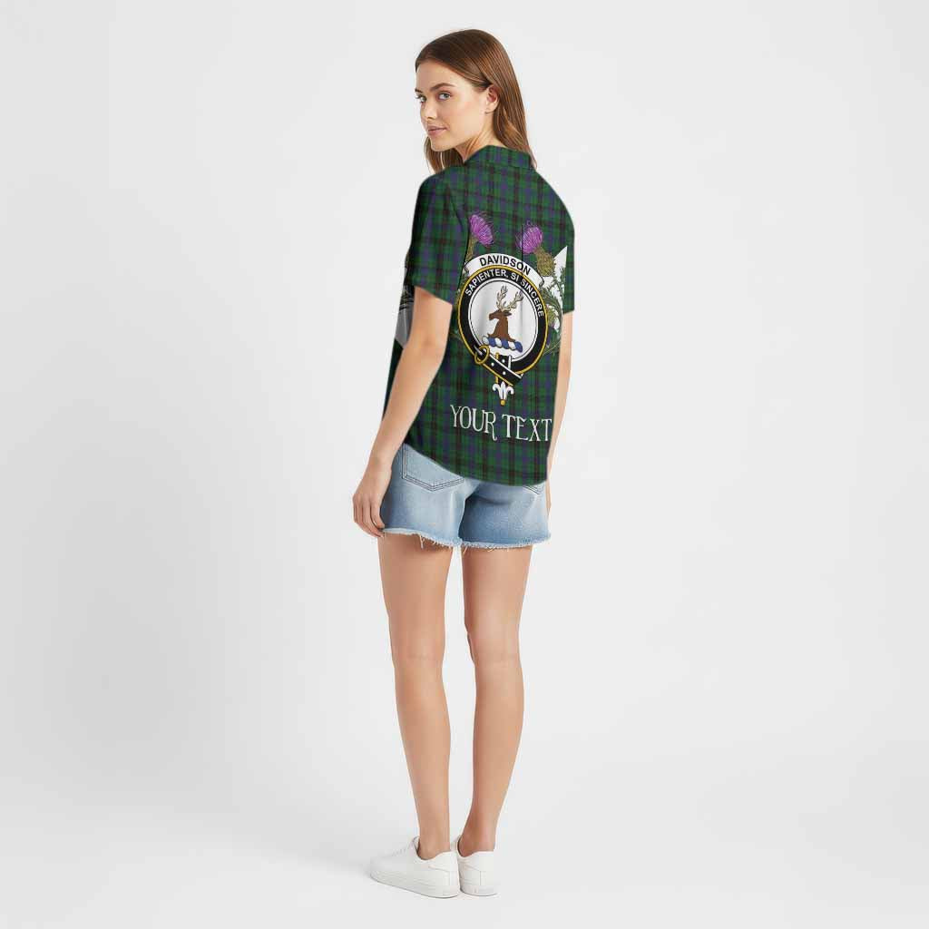 Davidson Tartan Family Crest Cotton Hawaiian Shirt Scottish Burns Night Thistle Floral