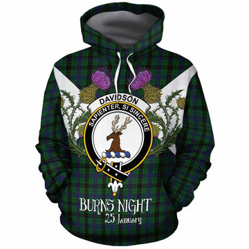 Davidson Tartan Family Crest Cotton Hoodie Scottish Burns Night Thistle Floral