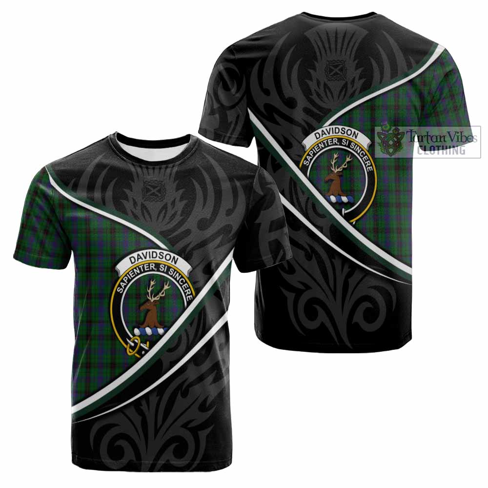 Davidson Tartan Family Crest Cotton T-shirt Celtic Scottish Thistle Floral - Tartan Vibes Clothing