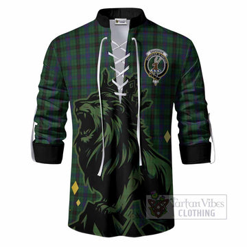 Davidson Tartan Family Crest Ghillie Shirt Crowned Lion Roaring
