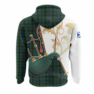 Davidson Tartan Family Crest Hoodie Bagpipes with Scottish Thistle