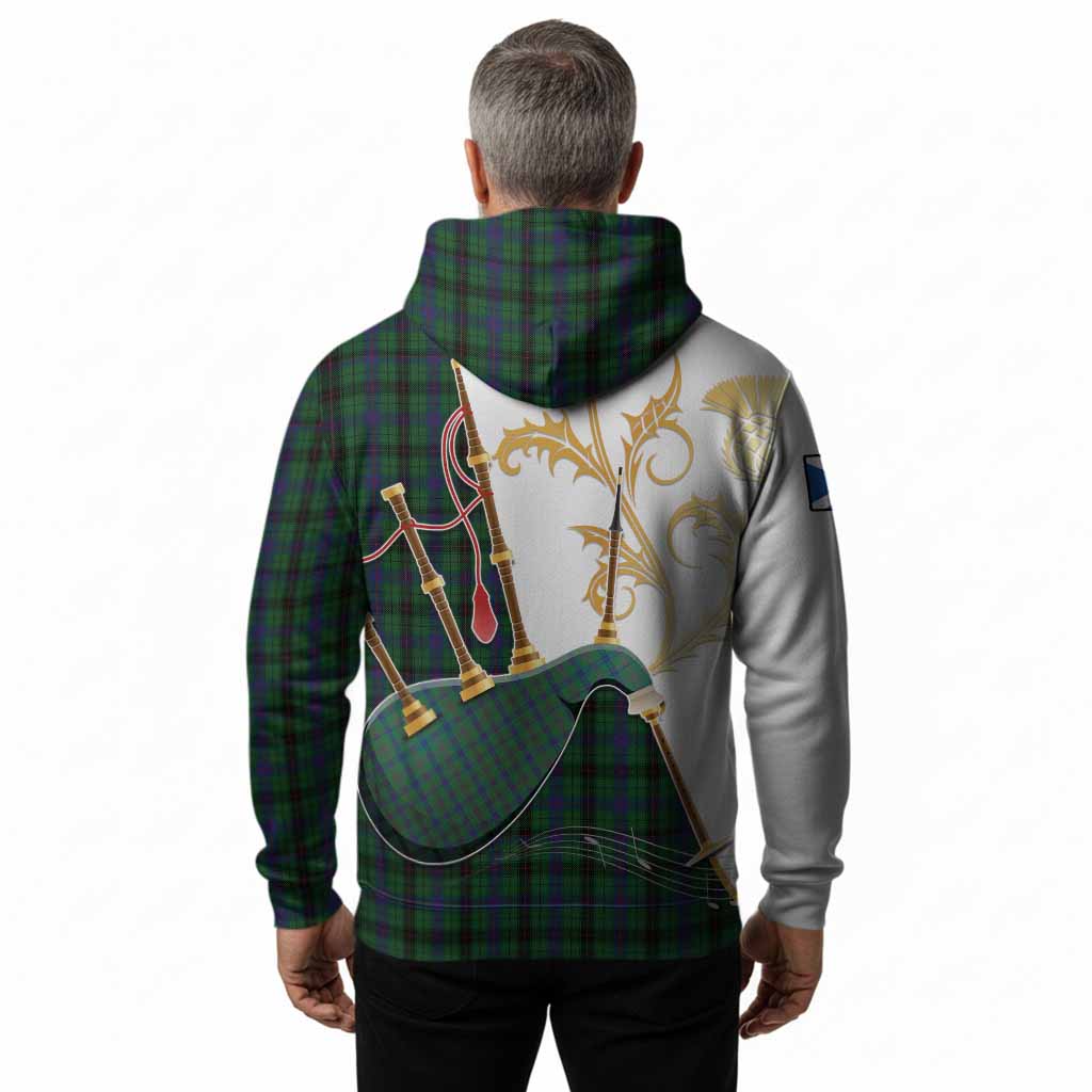 Davidson Tartan Family Crest Hoodie Bagpipes with Scottish Thistle