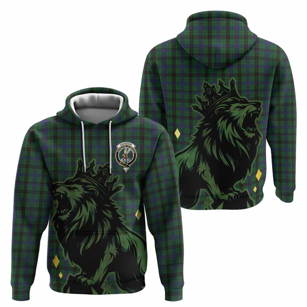 Davidson Tartan Family Crest Hoodie Crowned Lion Roaring