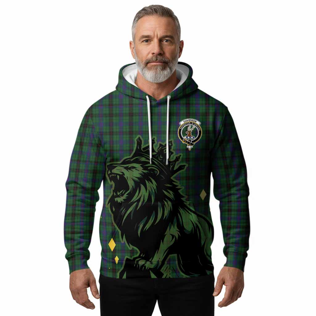 Davidson Tartan Family Crest Hoodie Crowned Lion Roaring