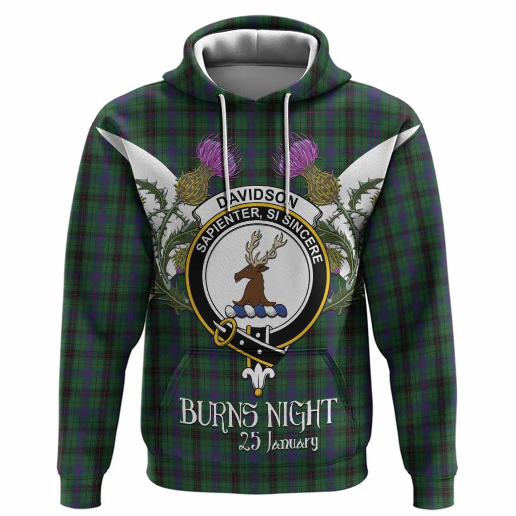 Davidson Tartan Family Crest Hoodie Scottish Burns Night Thistle Floral