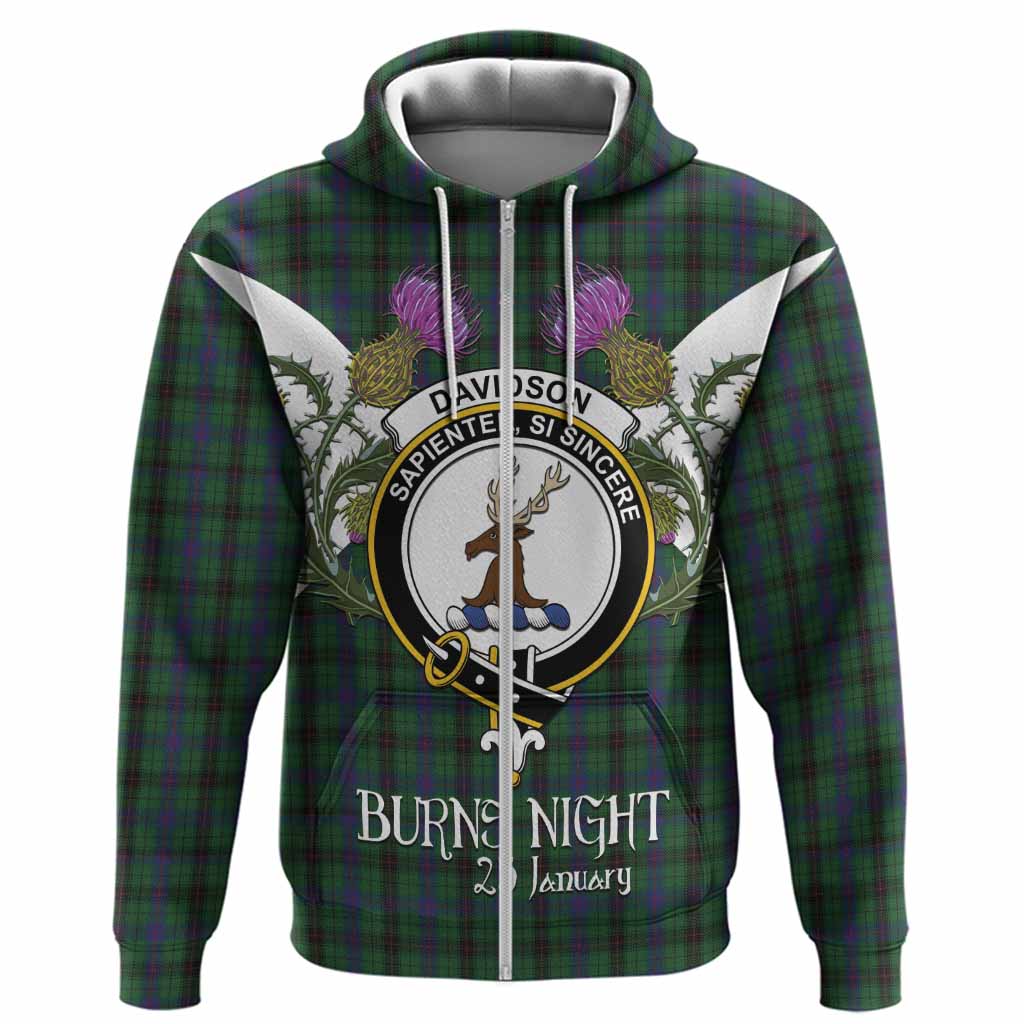Davidson Tartan Family Crest Hoodie Scottish Burns Night Thistle Floral