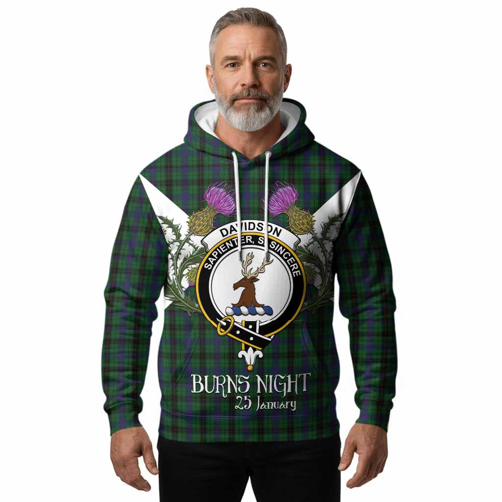 Davidson Tartan Family Crest Hoodie Scottish Burns Night Thistle Floral
