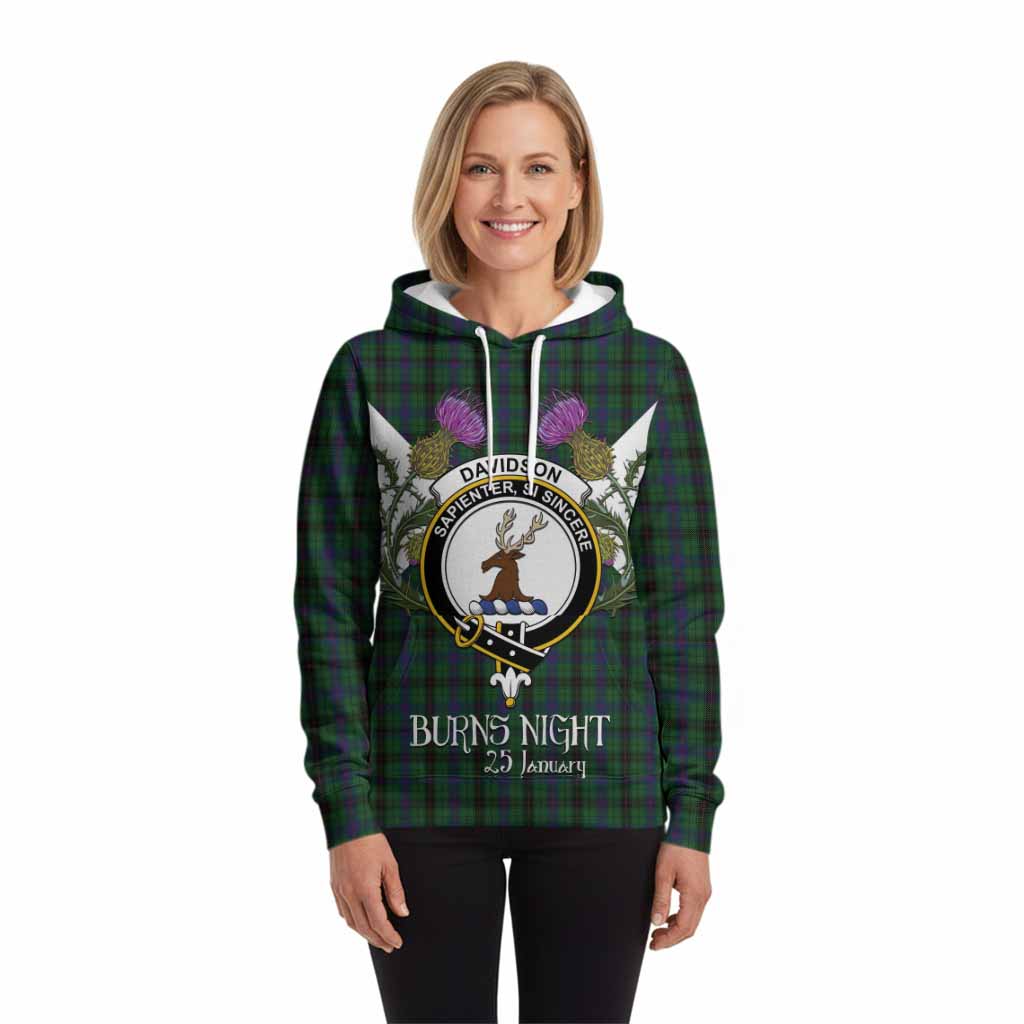 Davidson Tartan Family Crest Hoodie Scottish Burns Night Thistle Floral