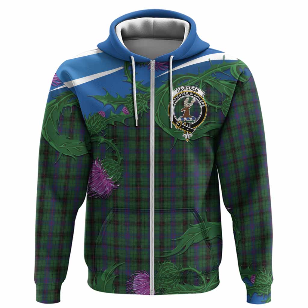 Davidson Tartan Family Crest Hoodie Thistle in Minimalism