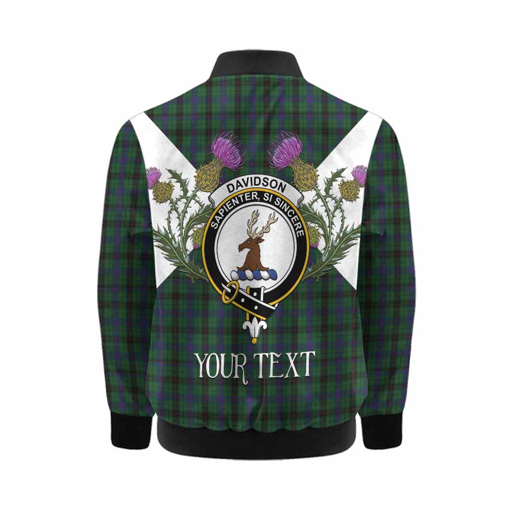 Davidson Tartan Family Crest Kid Bomber Jacket Scottish Burns Night Thistle Floral