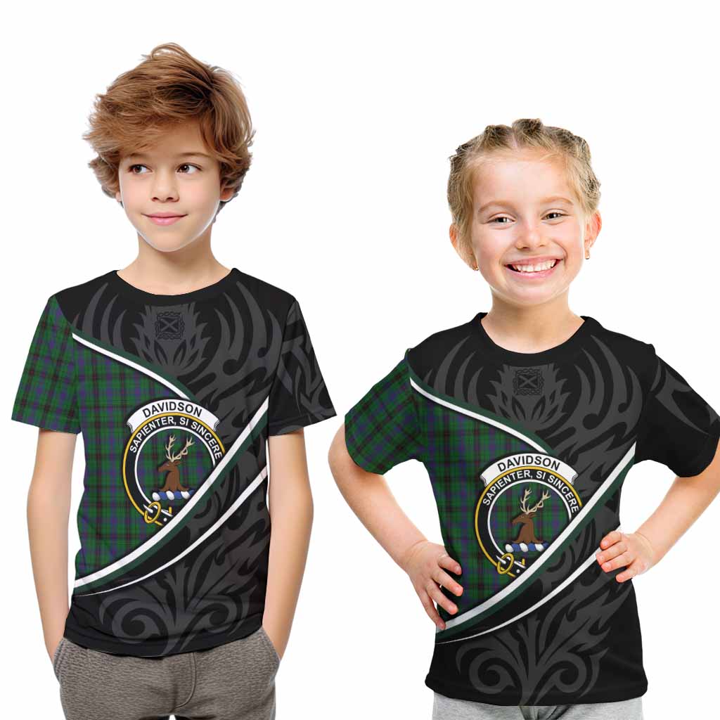 Davidson Tartan Family Crest Kid T-shirt Celtic Scottish Thistle Floral - Tartan Vibes Clothing