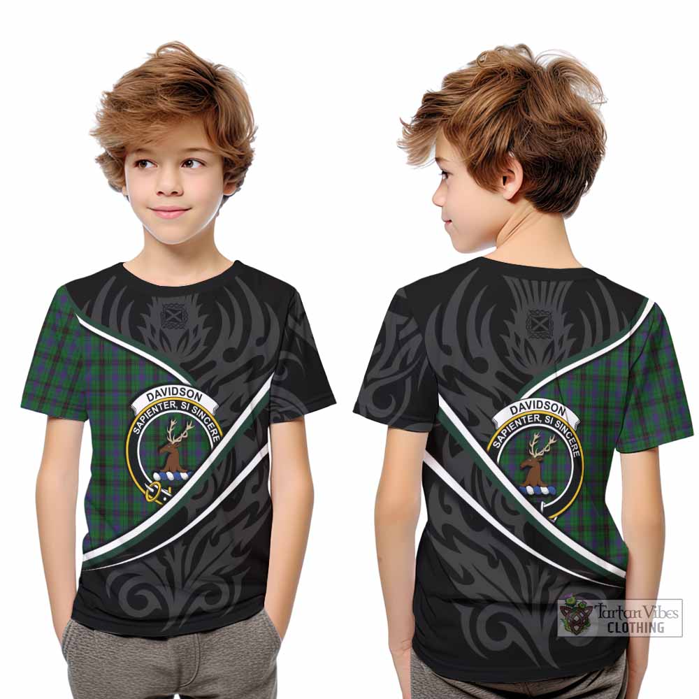 Davidson Tartan Family Crest Kid T-shirt Celtic Scottish Thistle Floral - Tartan Vibes Clothing