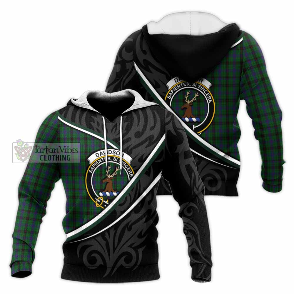 Davidson Tartan Family Crest Knitted Hoodie Celtic Scottish Thistle Floral - Tartan Vibes Clothing