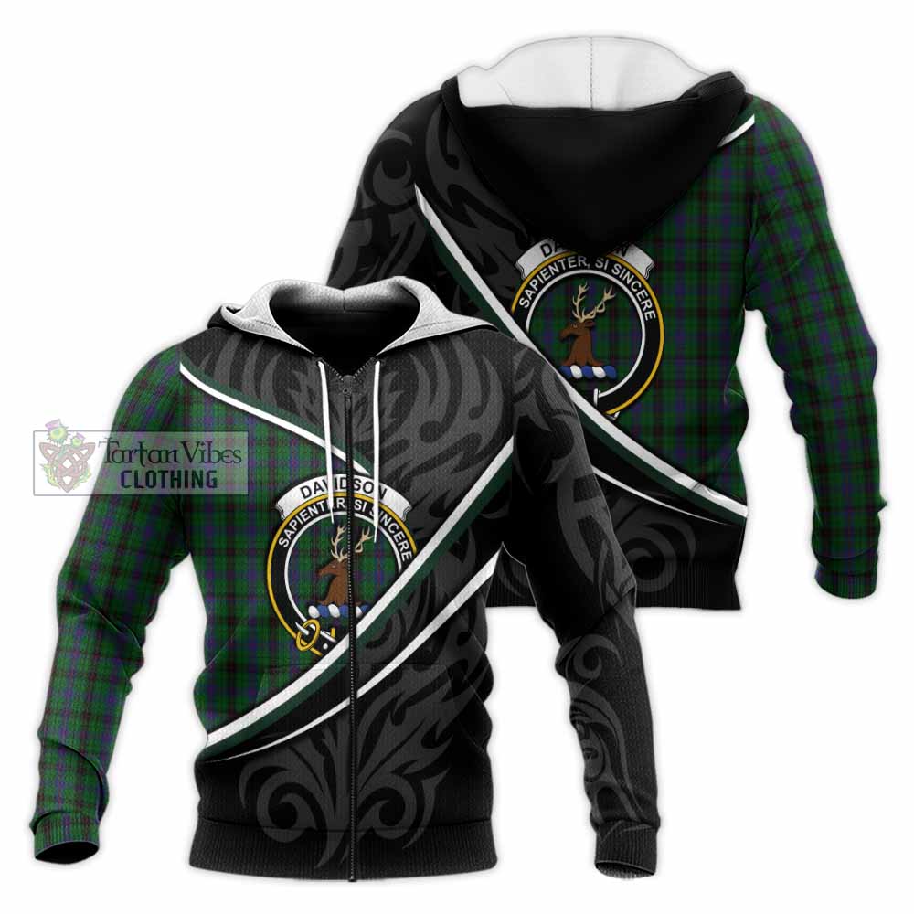 Davidson Tartan Family Crest Knitted Hoodie Celtic Scottish Thistle Floral - Tartan Vibes Clothing