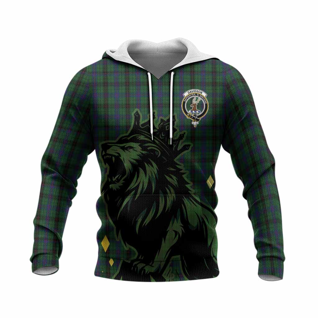 Davidson Tartan Family Crest Knitted Hoodie Crowned Lion Roaring
