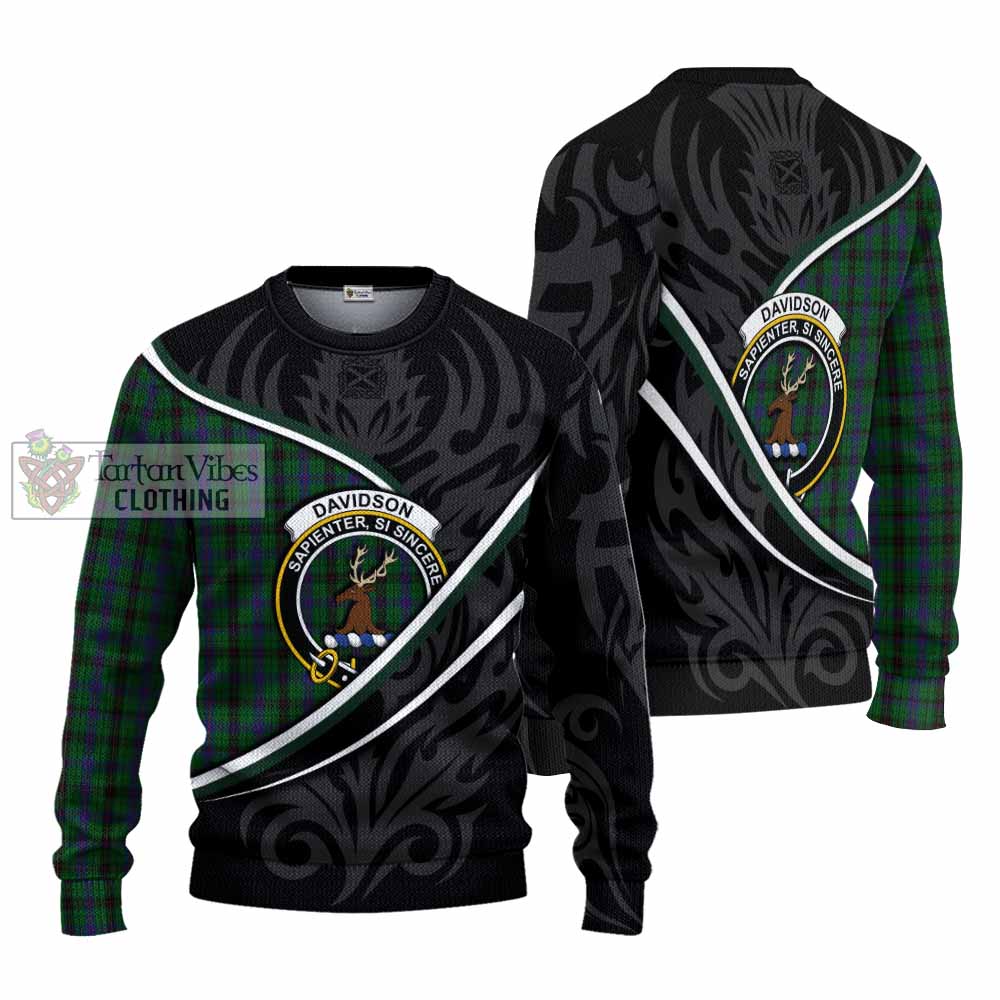 Davidson Tartan Family Crest Knitted Sweater Celtic Scottish Thistle Floral - Tartan Vibes Clothing