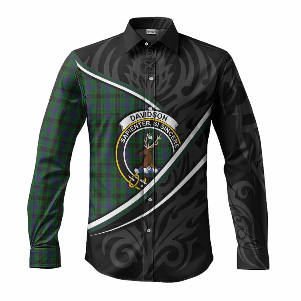 Davidson Tartan Family Crest Long Sleeve Button Shirts Celtic Scottish Thistle Floral - Tartan Vibes Clothing