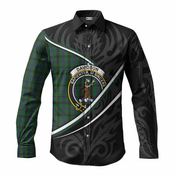 Davidson Tartan Family Crest Long Sleeve Button Shirts Celtic Scottish Thistle Floral