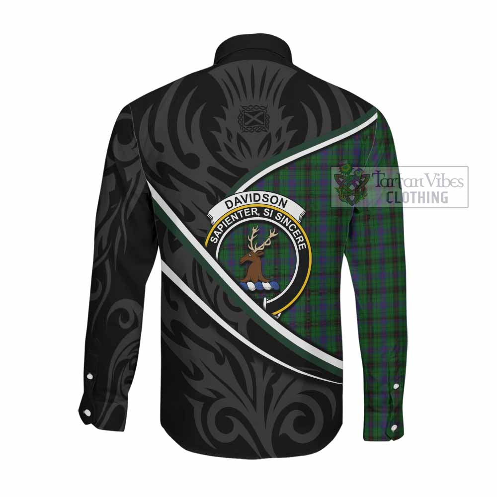 Davidson Tartan Family Crest Long Sleeve Button Shirts Celtic Scottish Thistle Floral - Tartan Vibes Clothing