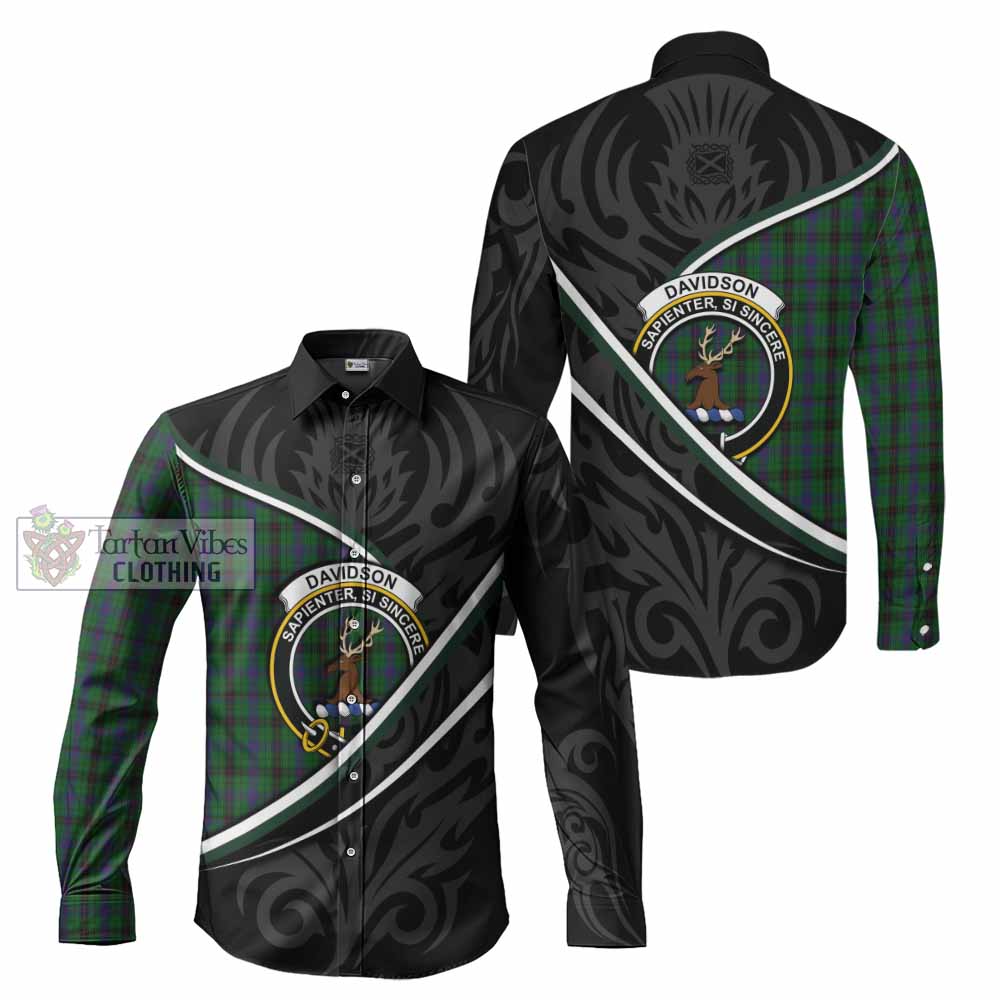 Davidson Tartan Family Crest Long Sleeve Button Shirts Celtic Scottish Thistle Floral - Tartan Vibes Clothing