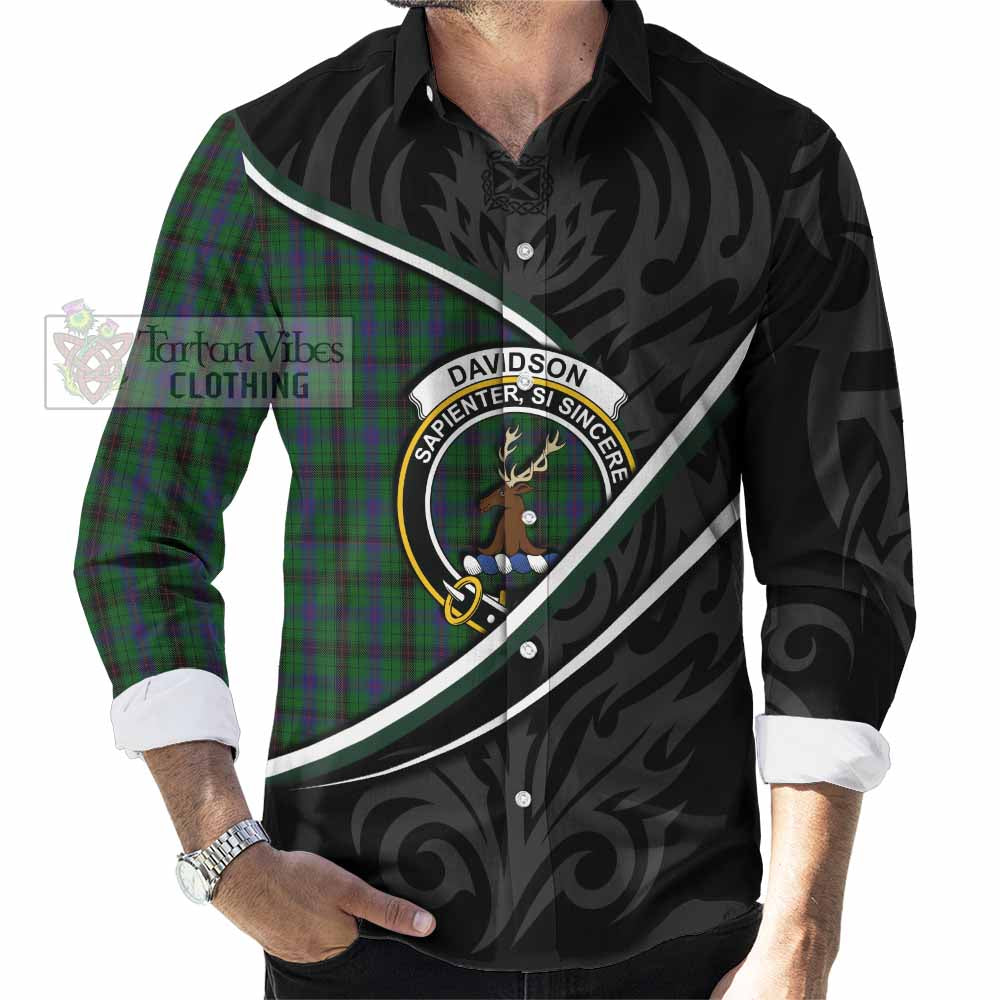 Davidson Tartan Family Crest Long Sleeve Button Shirts Celtic Scottish Thistle Floral - Tartan Vibes Clothing
