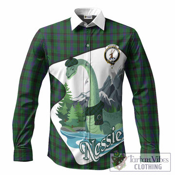 Davidson Tartan Family Crest Long Sleeve Button Shirts Nessie Scottish Loch Ness Monster