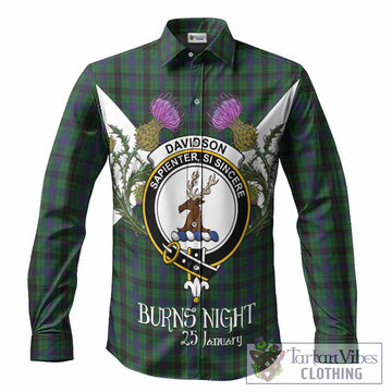 Davidson Tartan Family Crest Long Sleeve Button Shirts Scottish Burns Night Thistle Floral