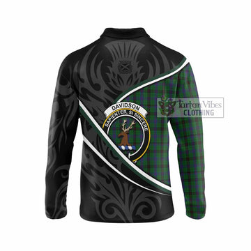 Davidson Tartan Family Crest Long Sleeve Polo Shirt Celtic Scottish Thistle Floral