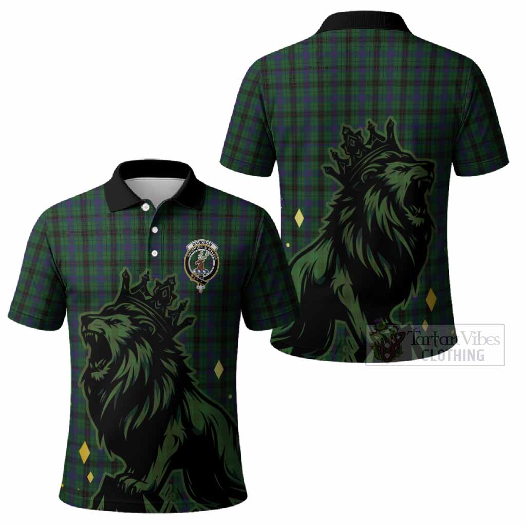 Davidson Tartan Family Crest Polo Shirt Crowned Lion Roaring
