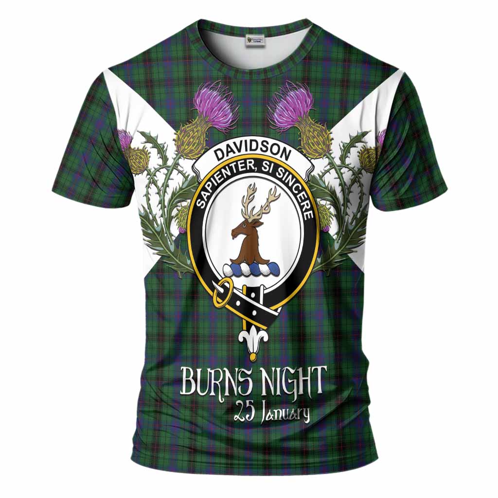 Davidson Tartan Family Crest T-Shirt Scottish Burns Night Thistle Floral