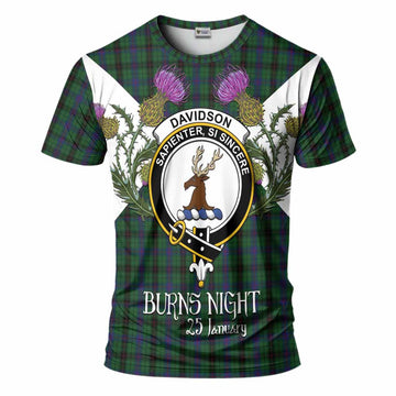 Davidson Tartan Family Crest T-Shirt Scottish Burns Night Thistle Floral
