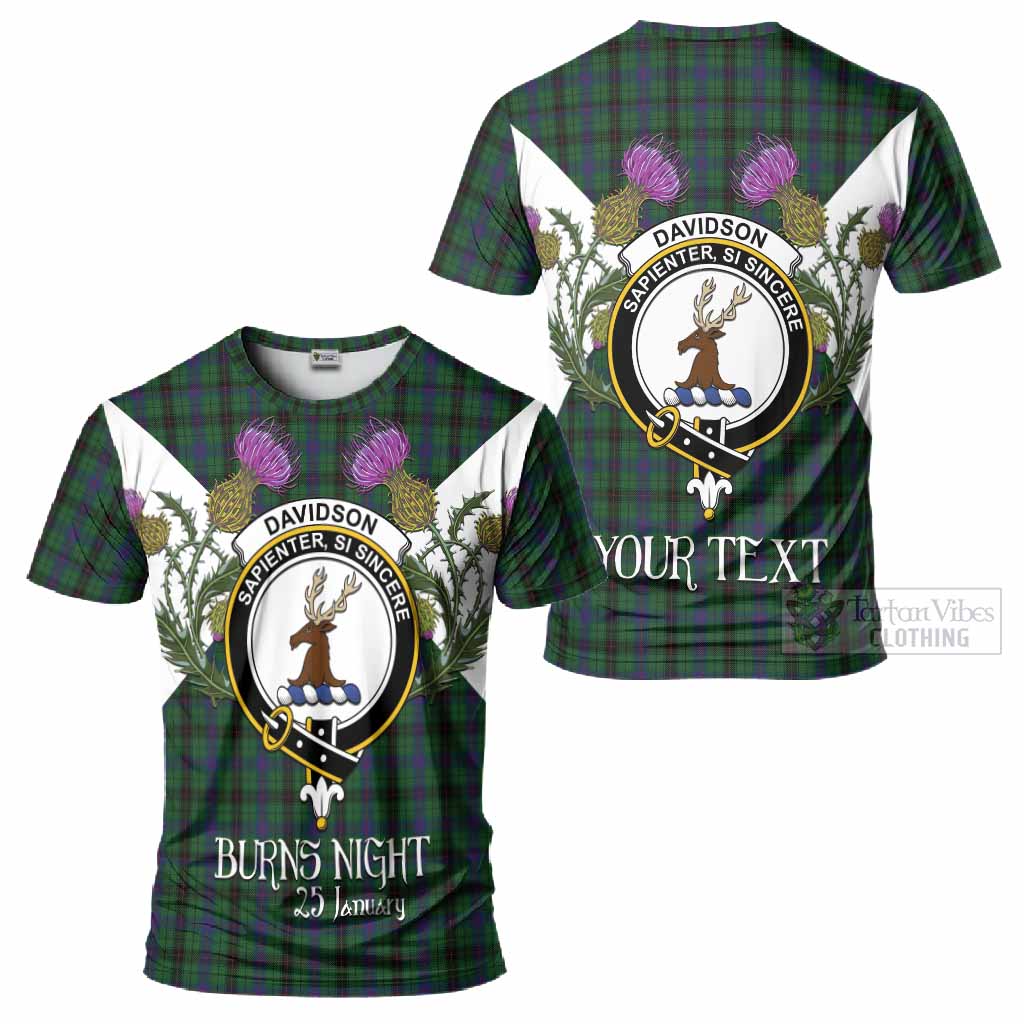 Davidson Tartan Family Crest T-Shirt Scottish Burns Night Thistle Floral