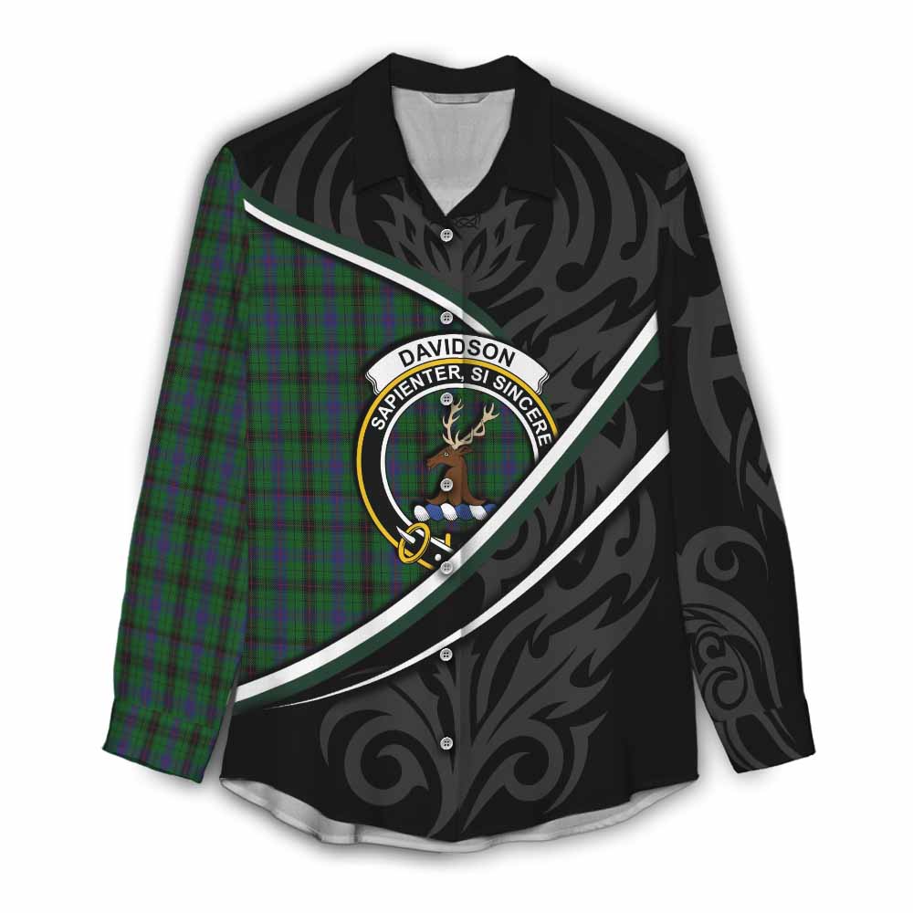 Davidson Tartan Family Crest Women Casual Shirt Celtic Scottish Thistle Floral - Tartan Vibes Clothing