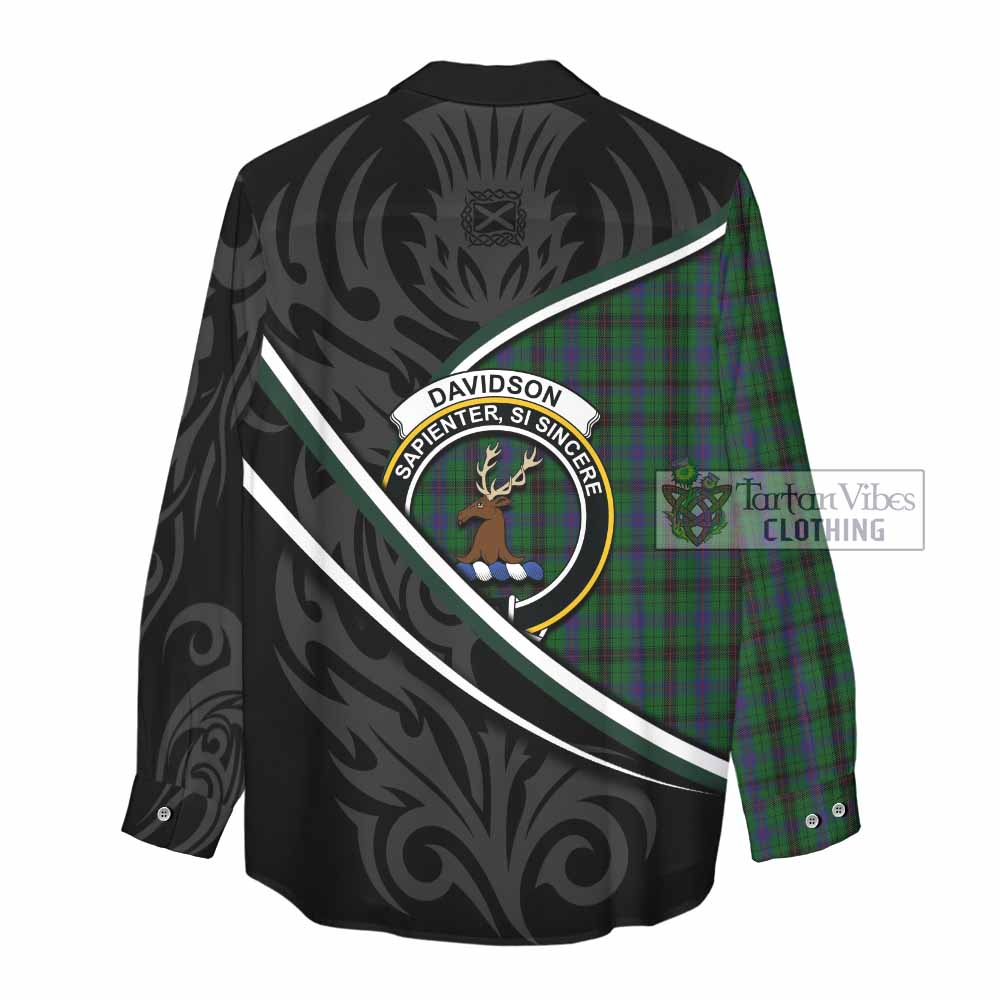 Davidson Tartan Family Crest Women Casual Shirt Celtic Scottish Thistle Floral - Tartan Vibes Clothing