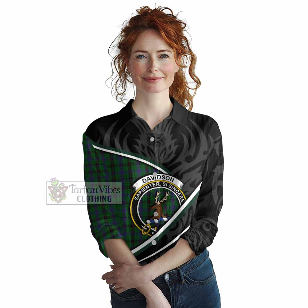 Davidson Tartan Family Crest Women Casual Shirt Celtic Scottish Thistle Floral - Tartan Vibes Clothing