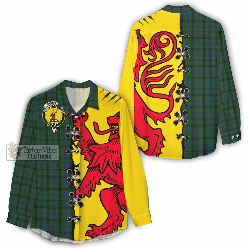 Davidson Tartan Family Crest Women Casual Shirt Lion Rampant Honor - Tartan Vibes Clothing