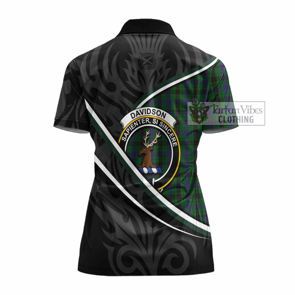 Davidson Tartan Family Crest Women's Polo Shirt Celtic Scottish Thistle Floral - Tartan Vibes Clothing