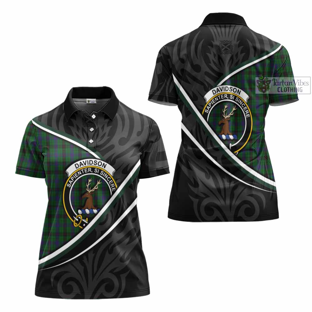Davidson Tartan Family Crest Women's Polo Shirt Celtic Scottish Thistle Floral - Tartan Vibes Clothing