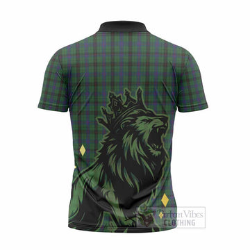 Davidson Tartan Family Crest Zipper Polo Shirt Crowned Lion Roaring