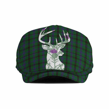 Davidson Tartan Flat Cap, Jeff Cap Scottish Stag Thistle Floral Art