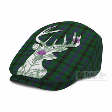 Davidson Tartan Flat Cap, Jeff Cap Scottish Stag Thistle Floral Art